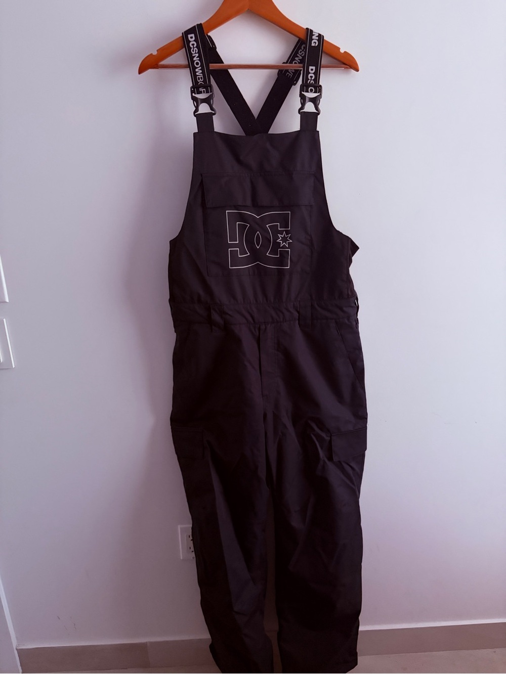 DC Black Logo Snow Bib Overalls with Adjustable Straps